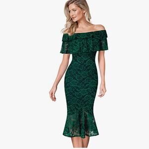 VFSHOW Floral Lace Mermaid Midi Mid-Calf Dress-3XL